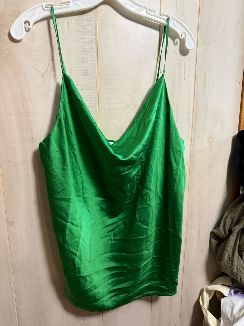 Green Satin Cowl Neck Camisole Top - Women's